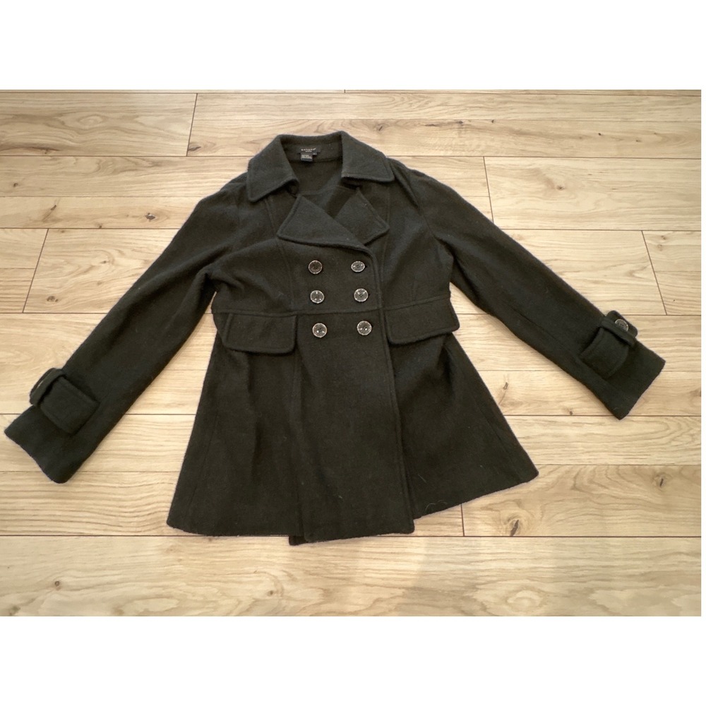 Sandro Sportswear Womens Black 100% Wool Double Breasted Pea Coat Size Large